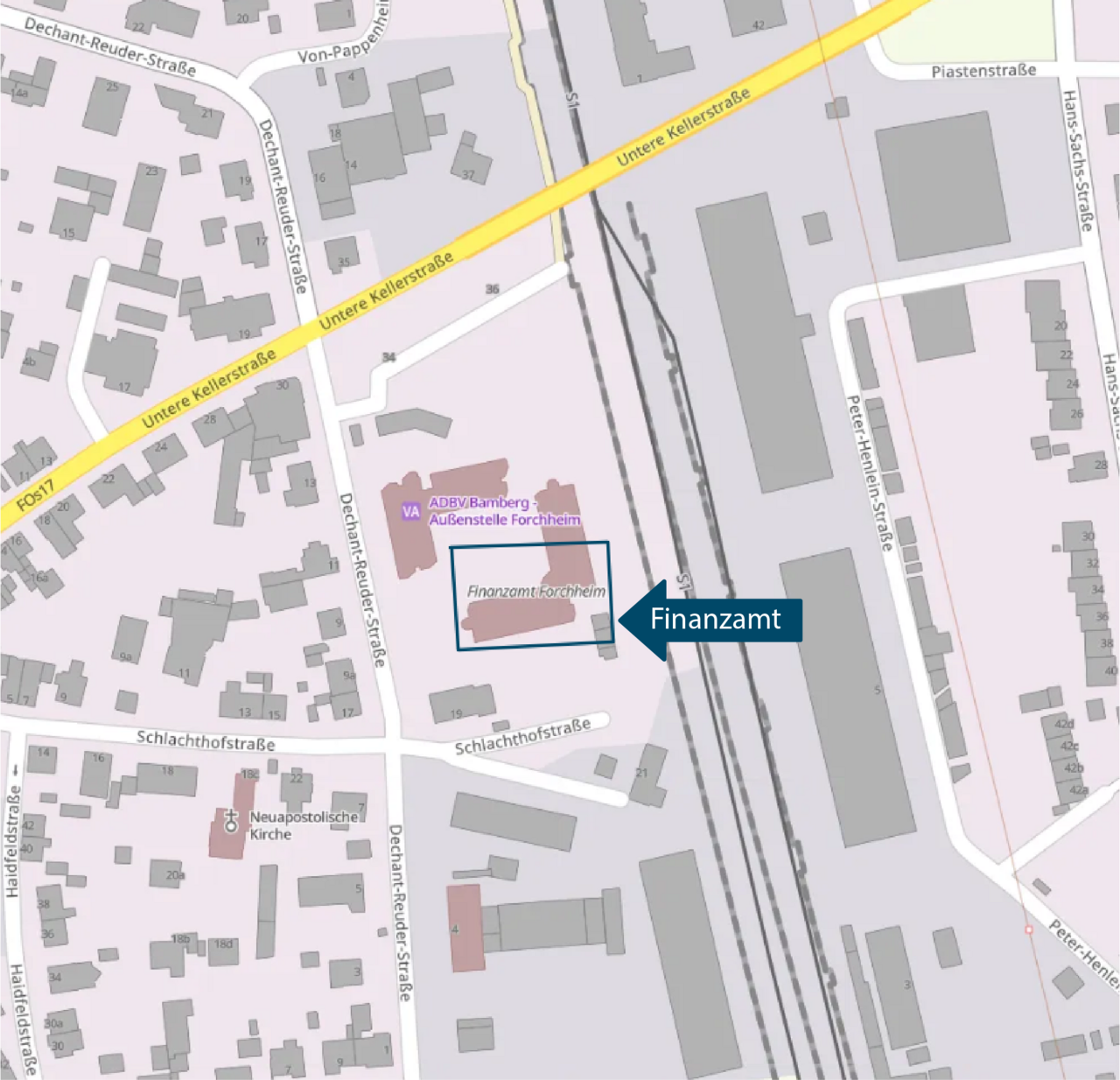  Lageplan mit Markierung des Finanzamts Forchheim