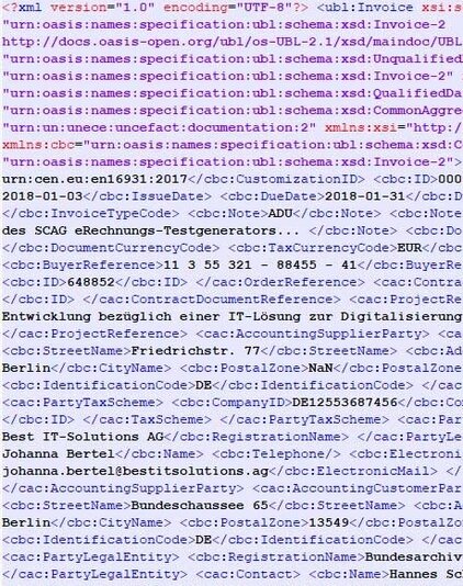 Beispiel elektronische Rechnung auf Basis von XML (nur Datenzeilen)
